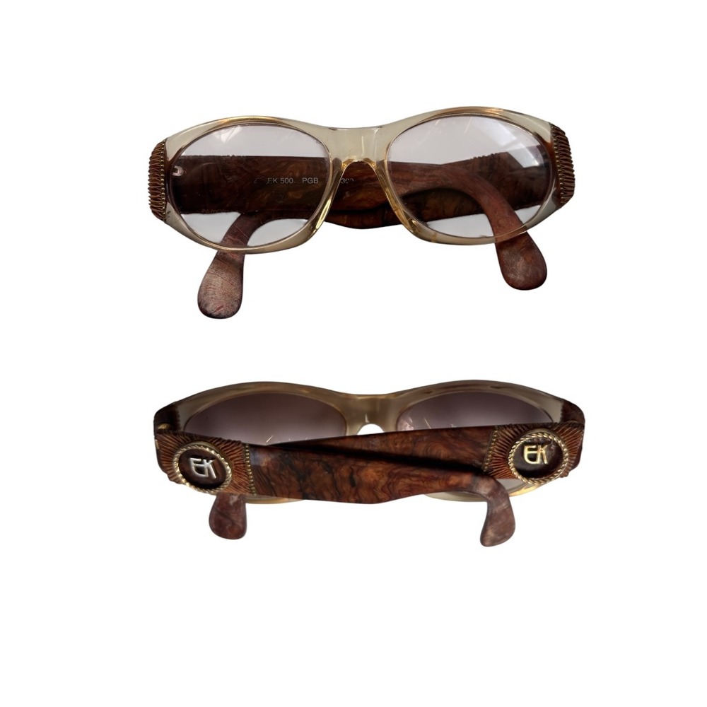 Vintage Emmanuelle Khanh EK Glasses Frames Only 500 Brown Wood Grain France